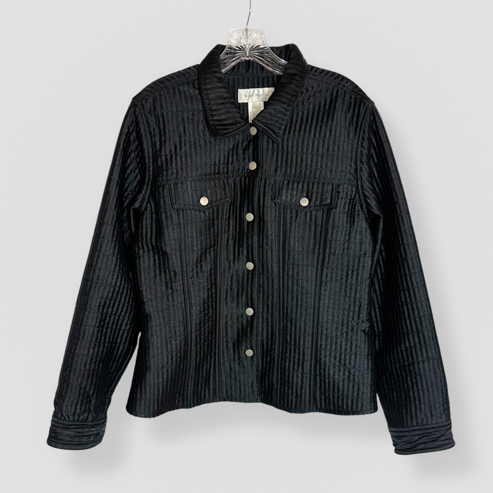 Susan Bristol Size Large Black Snap Button Quilted Lightweight Jacket Casual